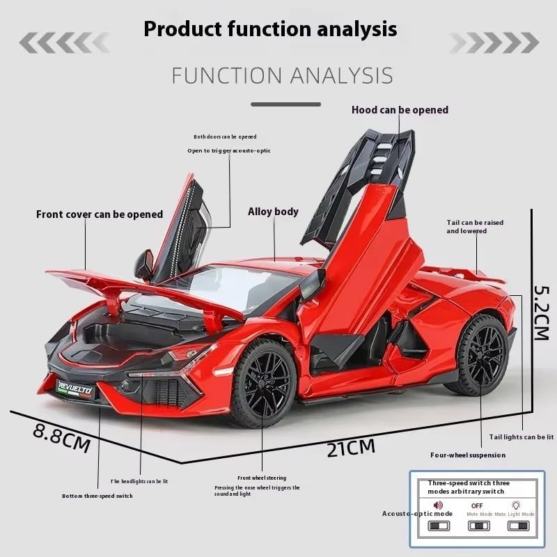 Image of Invite Enterprise 1:24 Lamborghini Revuelto LB774 Diecast Metal Pull Back Car with 6 Openable Doors with Sound and Light Toy Decoration car Best Gift Toys for Kids 【Colors as Per Stock】
