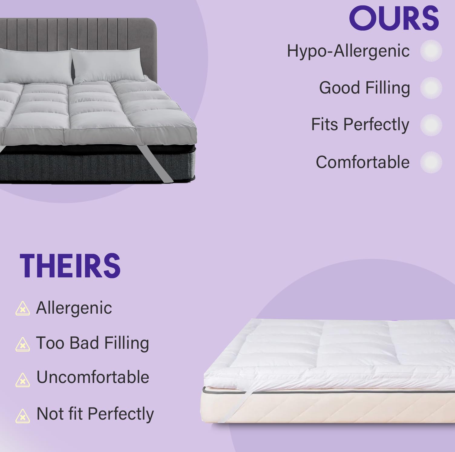 Linens World Mattress Topper Double Bed 10cm Thick, Quilted Super Soft Microfiber Topper, 1200GSM Anti-Allergy Fiber Fill, Washable with Strong Elastic Straps for Extra Comfort (137×190cm) — view 25