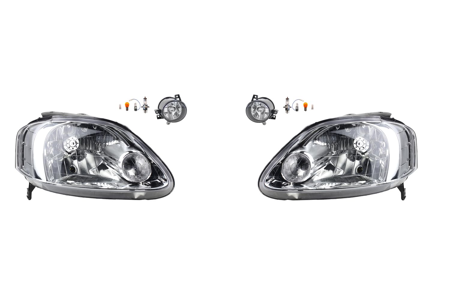 Johns, Juego de faros delanteros halógenos para VW Fox 5Z1 01/07-08/09Wa. H4 izquierda y derecha + faros antiniebla + bombilla