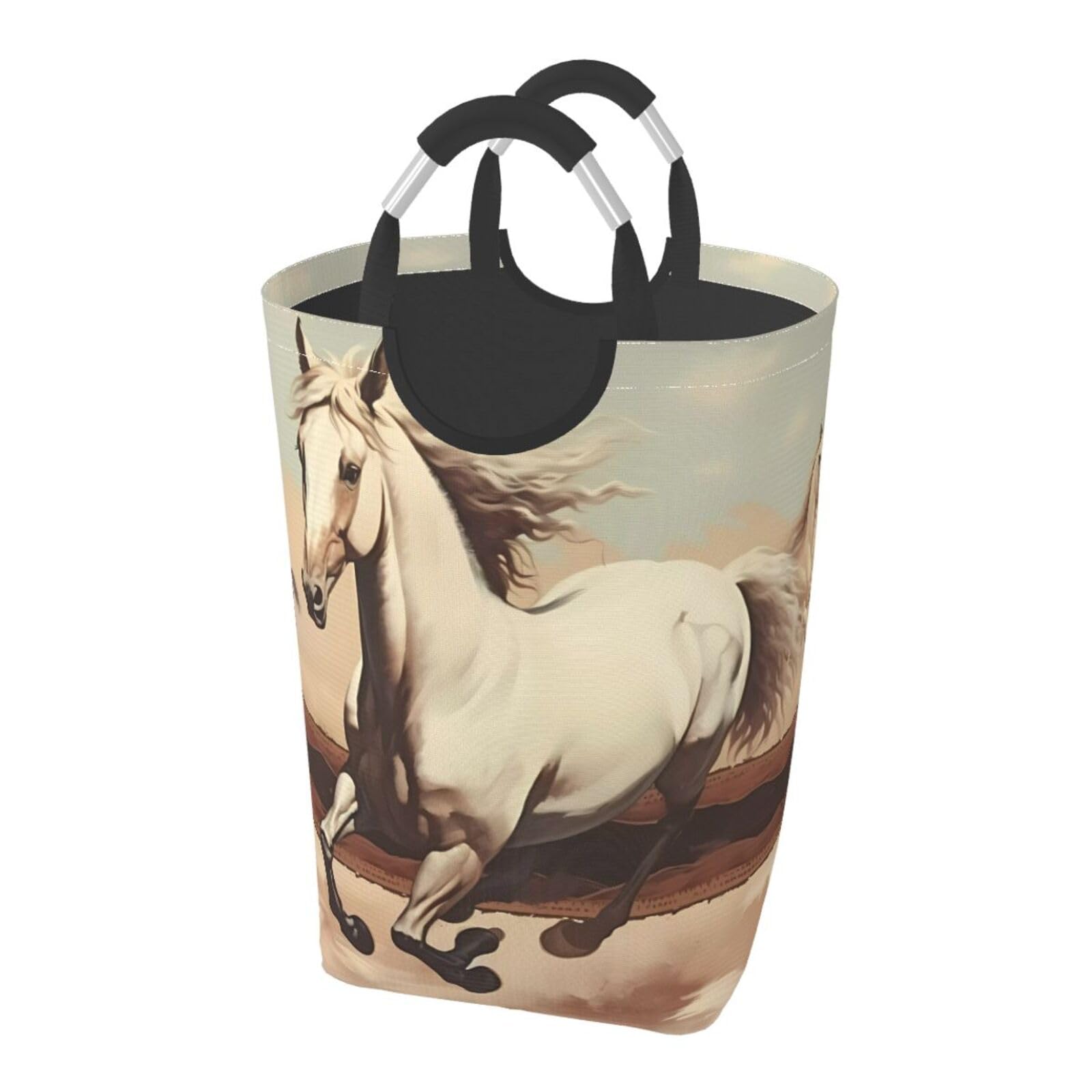 Prancing White Horse Faltbarer quadratischer Aufbewahrungsbeutel, 50 l, Wäschekorb für schmutzige Kleidung, geeignet für Waschküche, Schlafsaal, Schlafzimmer