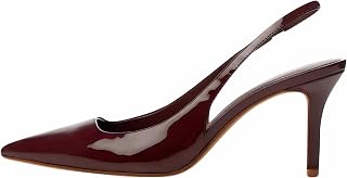 YIYA Women's Burgundy Cherry Red Slingback Heels Closed Pointed Toe Stiletto Kitten High Heels Backless Slip On Heeled Dark Red Pumps Fall Summer Dress Shoes