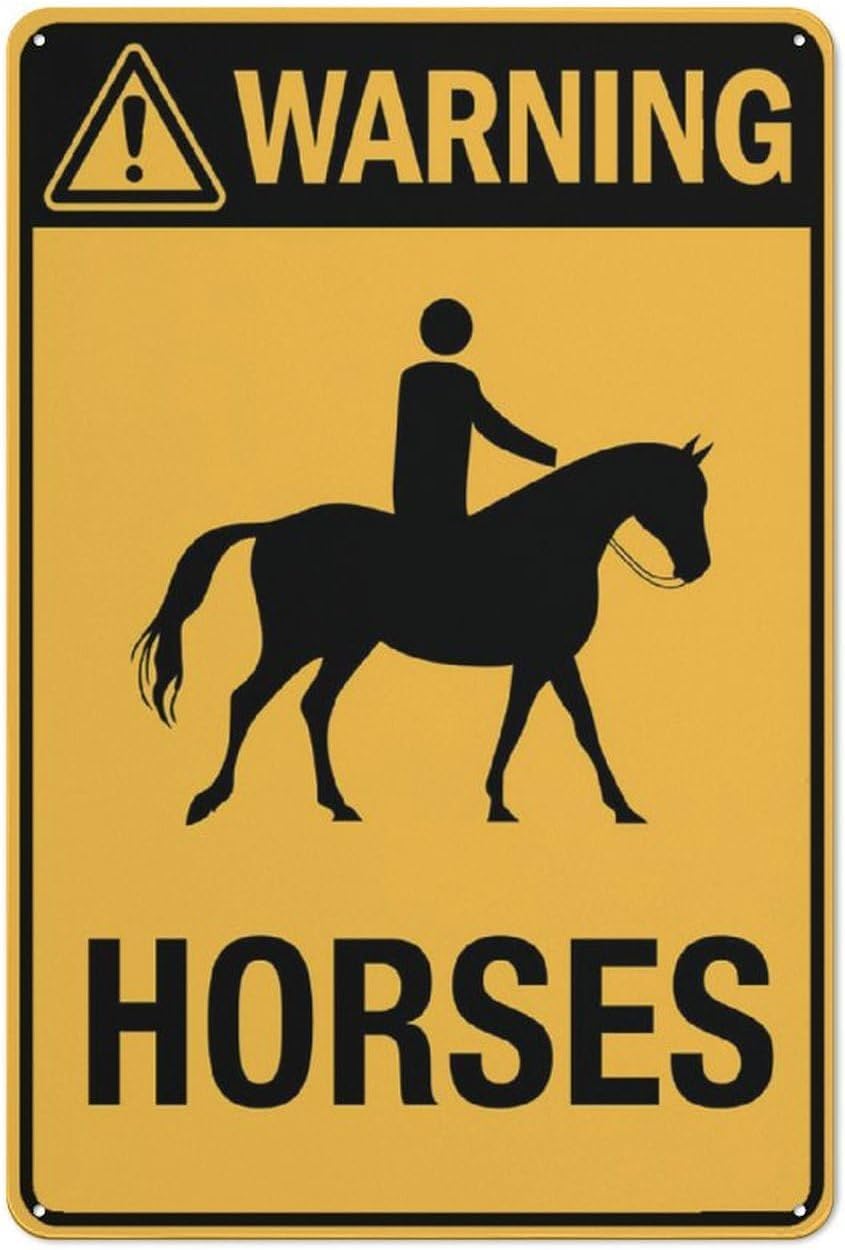Warning Horses Rust Free Aluminum Sign - UV Protected, Waterproof Decor with 4 Pre-Drilled Holes for Ranch, Rural Road - 12x8 Inch​