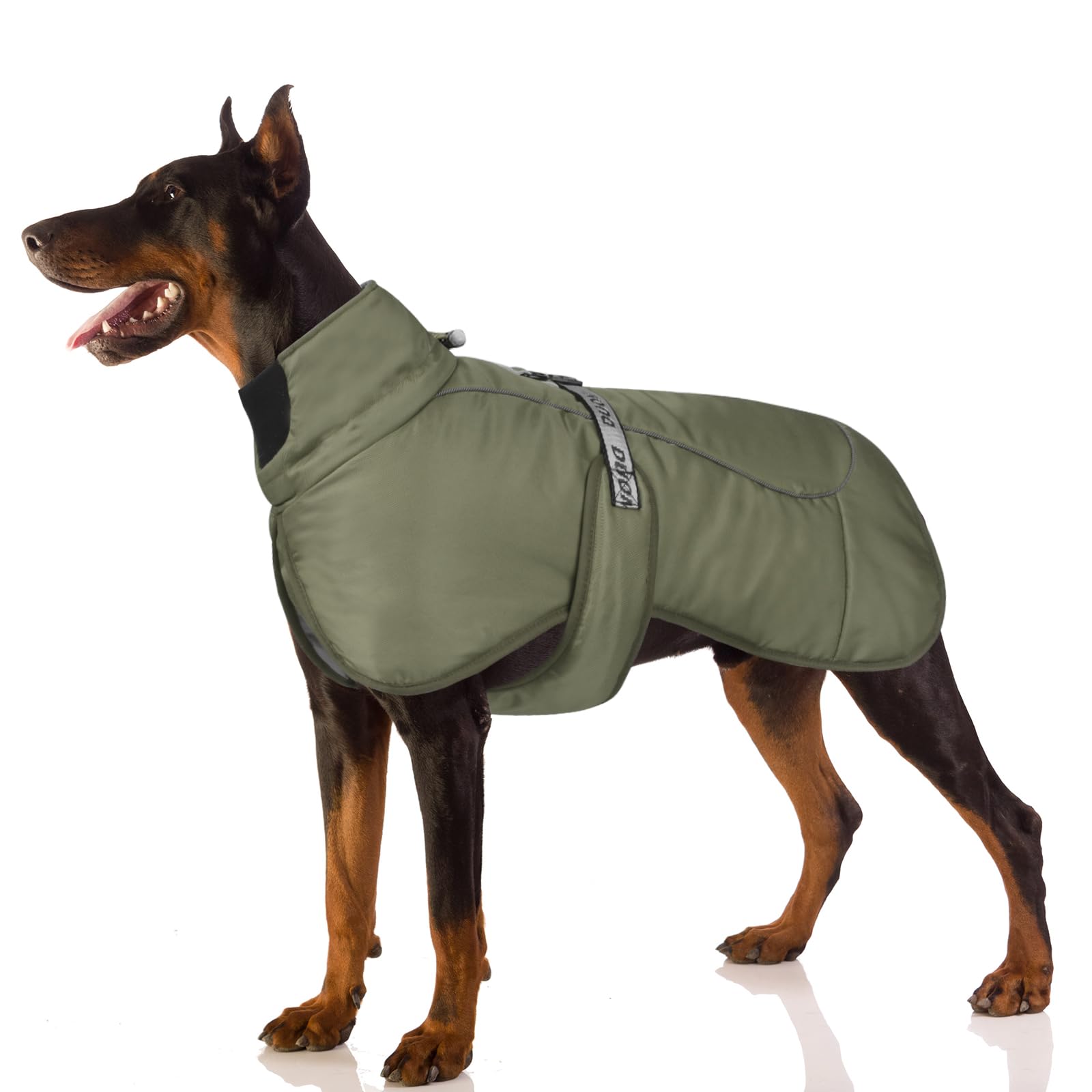 FEimaX Dog Coat Windproof Warm Winter Coats for Medium Large Dogs Adjustable Reflective Pet Cold Weather Clothes for Camping Hiking Dog Jacket Indoor Outdoor Snow Vest with Metal Ring (6XL, Green)