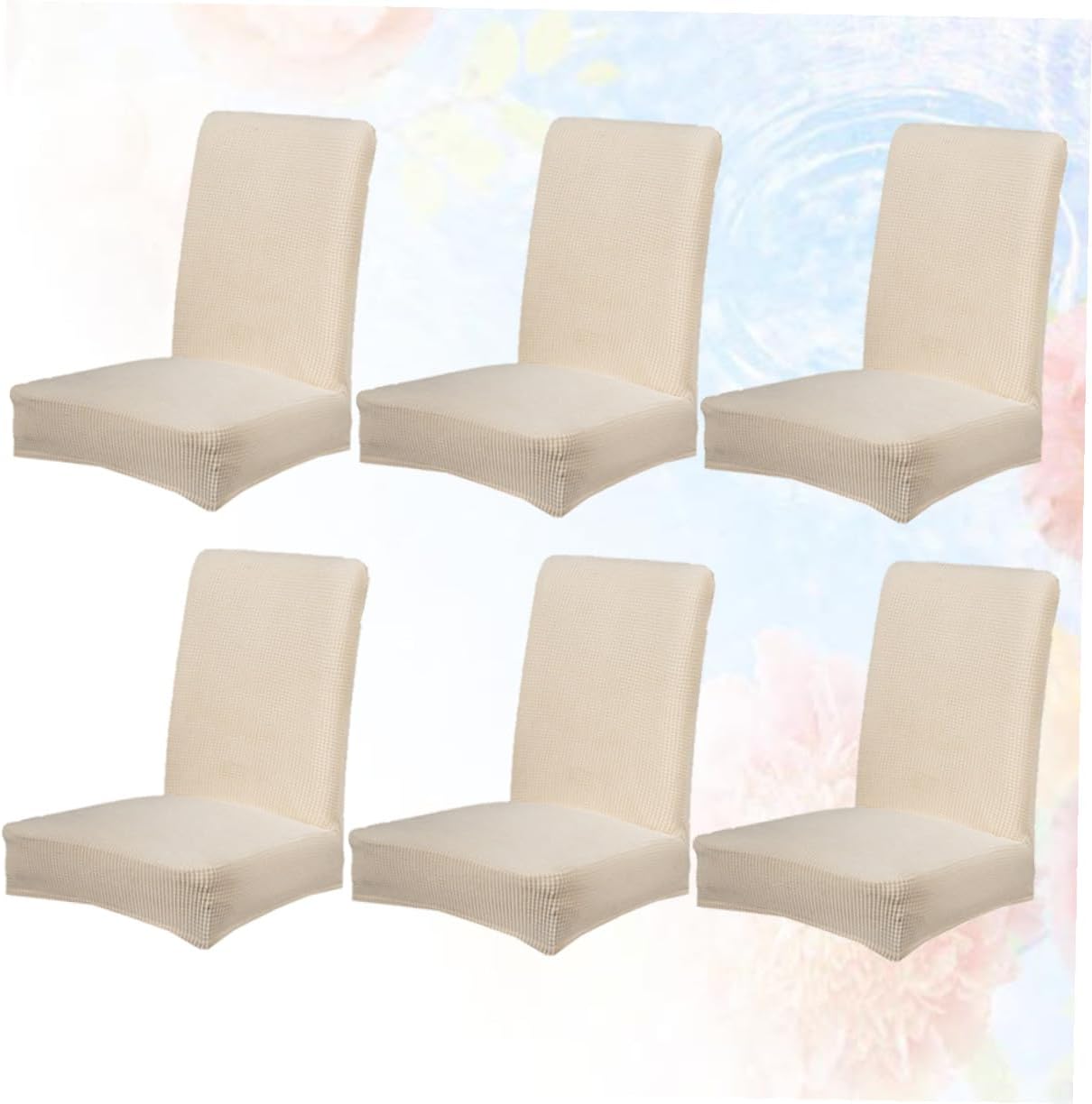 6pcs Beige Dining Chair Covers Stretchy Elastic Seat Protectors Removable Polyester Slipcovers for Home Office Banquet Party Ceremony