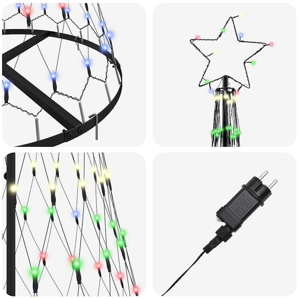 Choinka LED wielokolorowa, 71 x 71 x 184,5 cm, metalowa, ze stojakiem, 8 trybów świecenia, do użytku wewnątrz i na zewnątrz