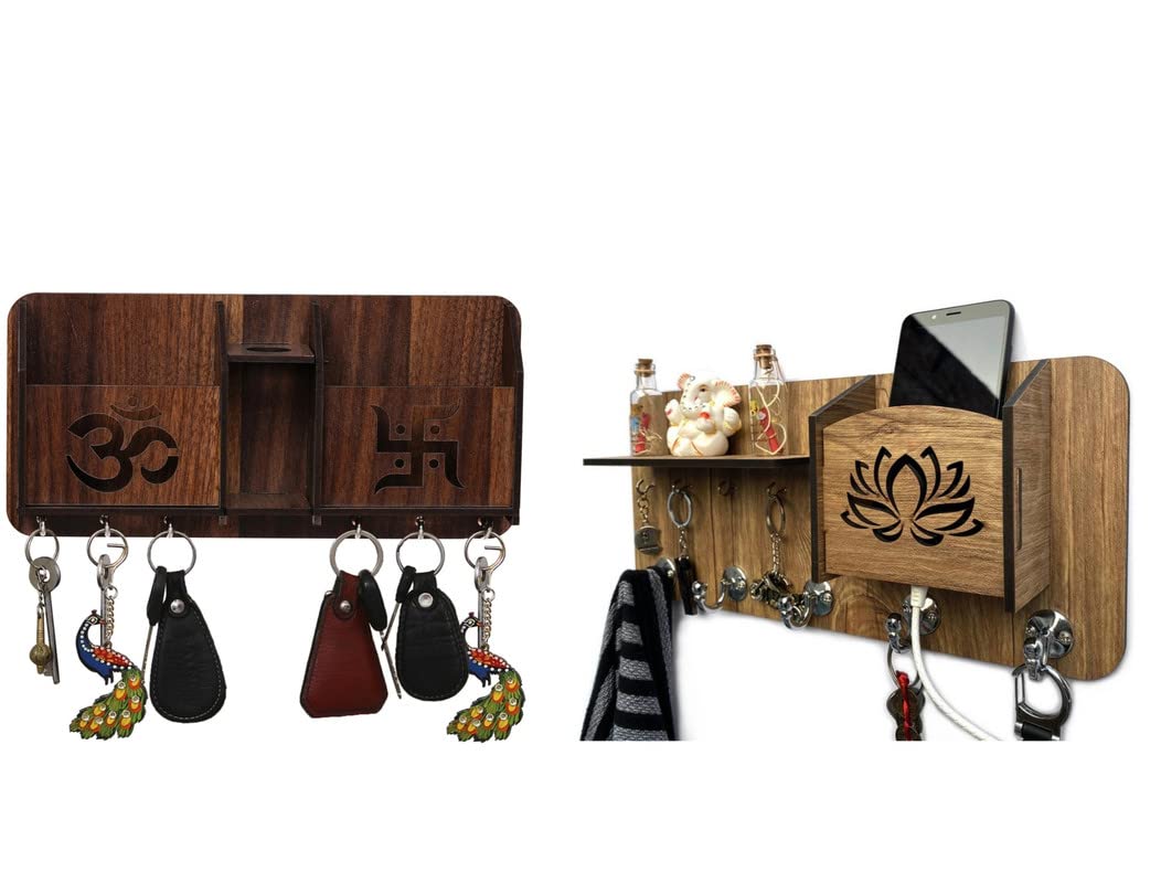 Classic Wooden Key Holder & Mobile Stand for Home & Office, Attractive