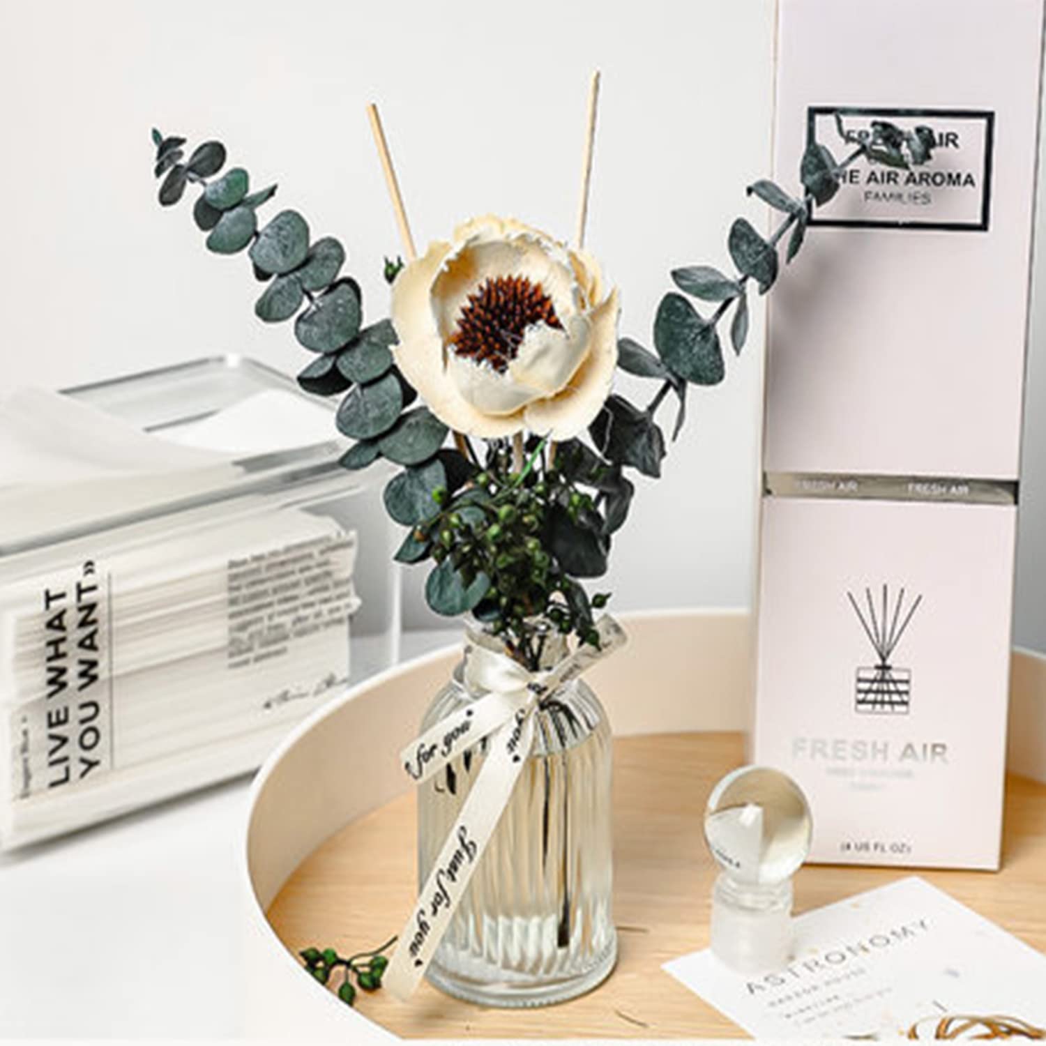 PLATU Flower Reed Diffuser, Dried Flower Aromatherapy Oil Set, Fragrance and Gifts, Home Fragrance Essential Oil Reed Diffuser for Bathroom Shelf Decor, Living Room, Large Room (All Seasons Zen Tea)