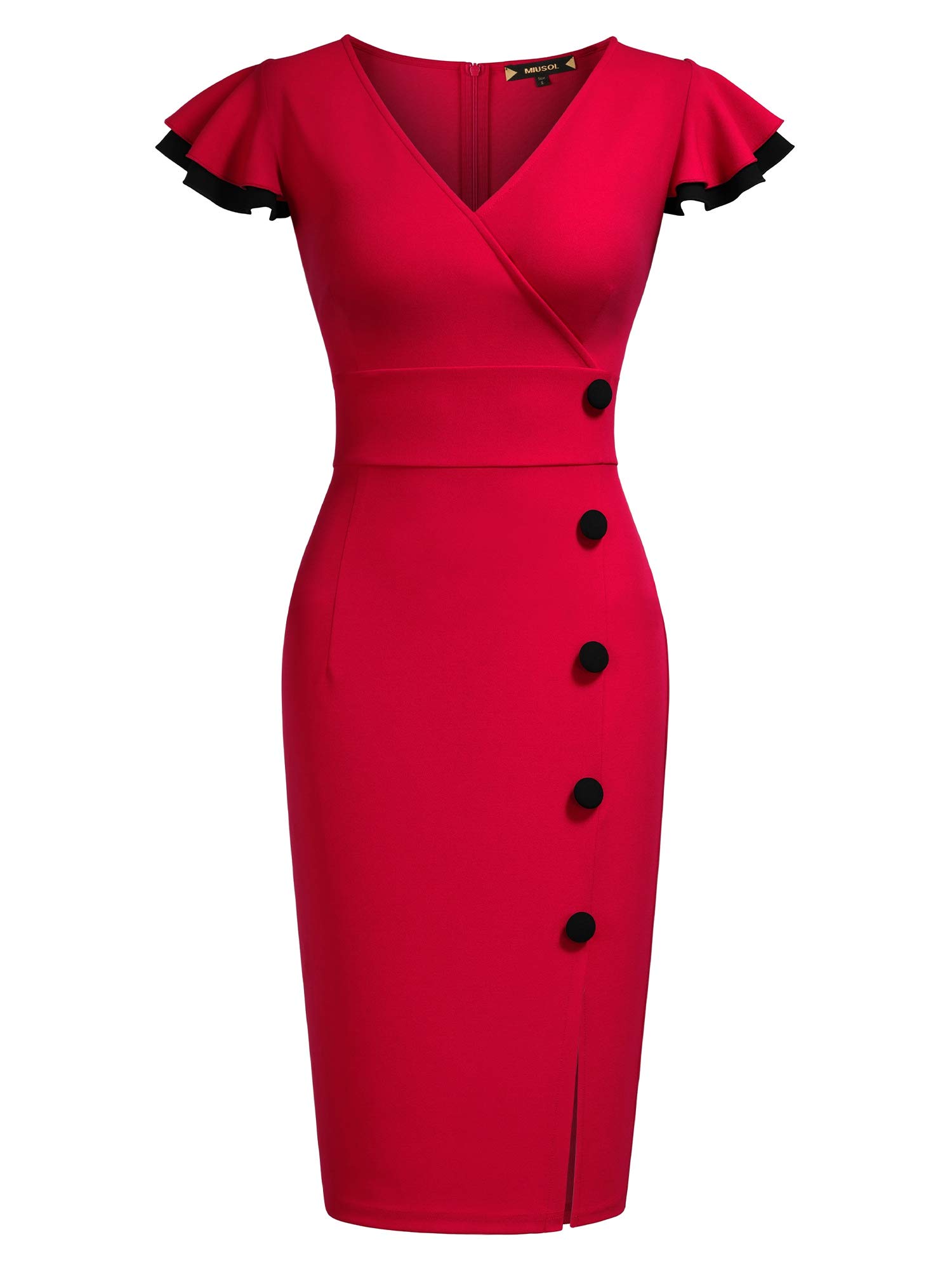 MiusolWomen's Navy Style Deep-V Neck Vintage Evening Pencil Dress