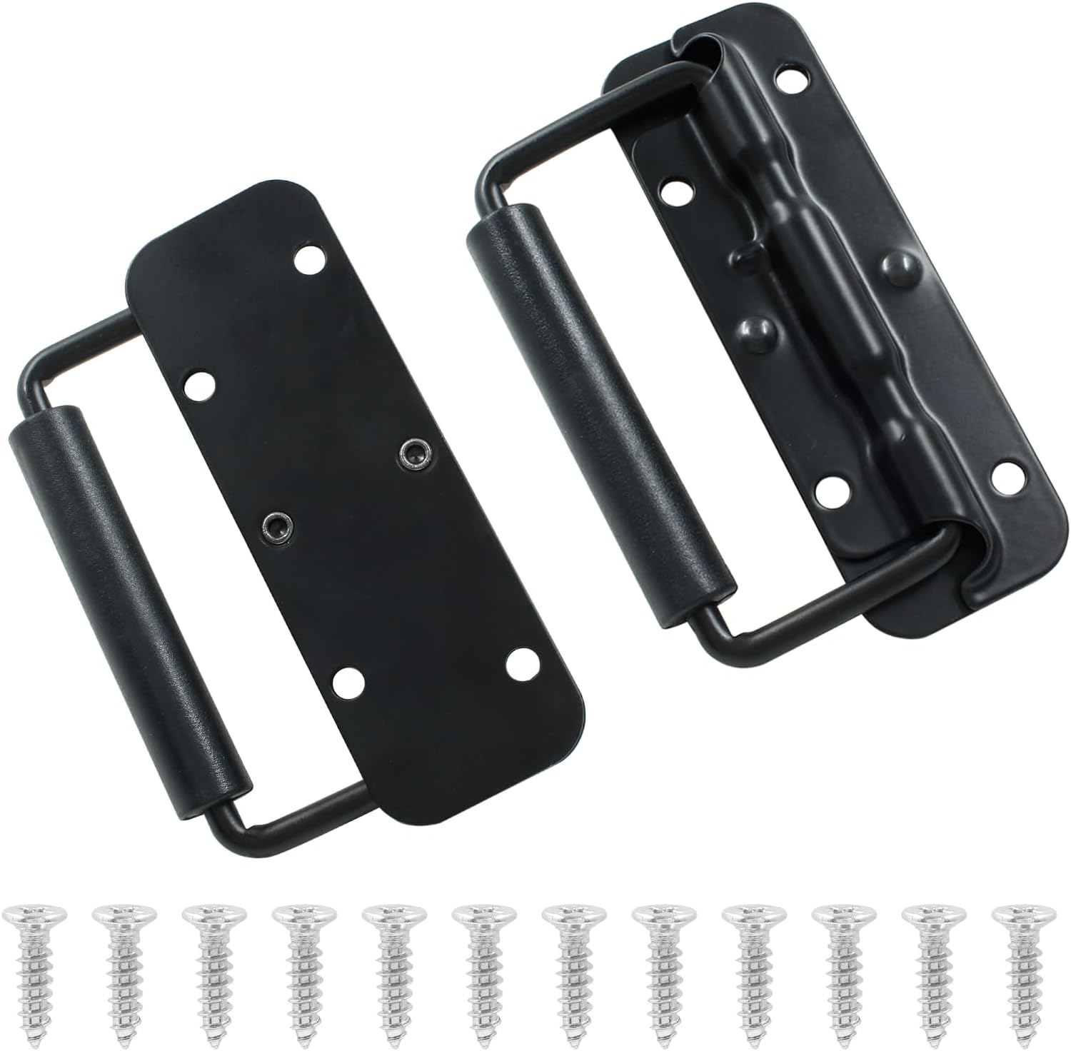 2Pcs Black Spring Loaded Case Handles, 304 Stainless Steel Surface Mount Chest Handle with Rubber Grip, Heavy Duty Cabinet Pulls Hardware for Toolbox Chest Case (122mm / 4.82")