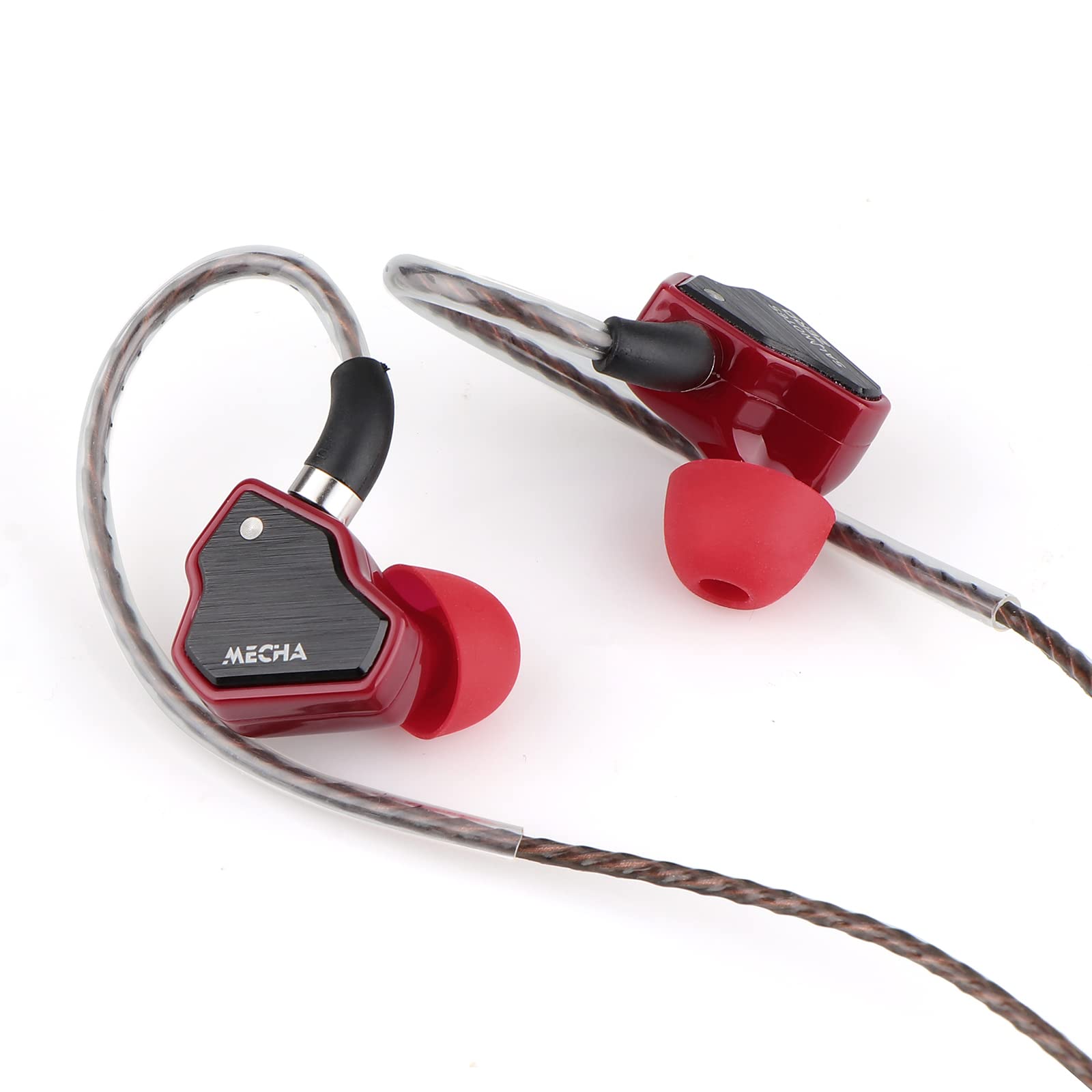 Linsoul 7Hz Salnotes Zero HiFi 10mm Micrófono intraural dinámico IEM con diafragma Compuesto de Metal, Placa Frontal de Acero Inoxidable, Cable OFC de 2 Pines (Rojo, con micrófono, Tipo C)
