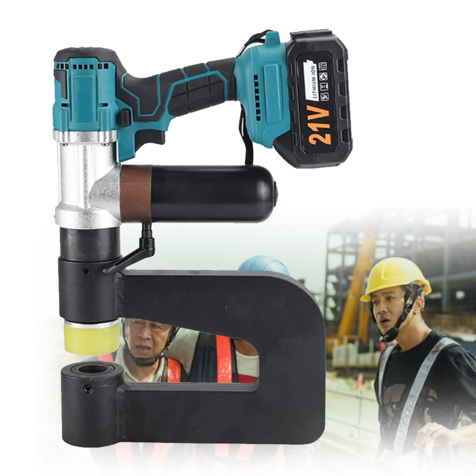 Akumulatorowa Hydrauliczna Wykrawarka dla Elektryków, Wykrawanie w 5 Sekund w Panelach Metalowych ze Stali i Aluminium, Głębokość Gardzieli 150 mm, Matryce 16–32 mm, Podwójny Akumulator 6MOLD