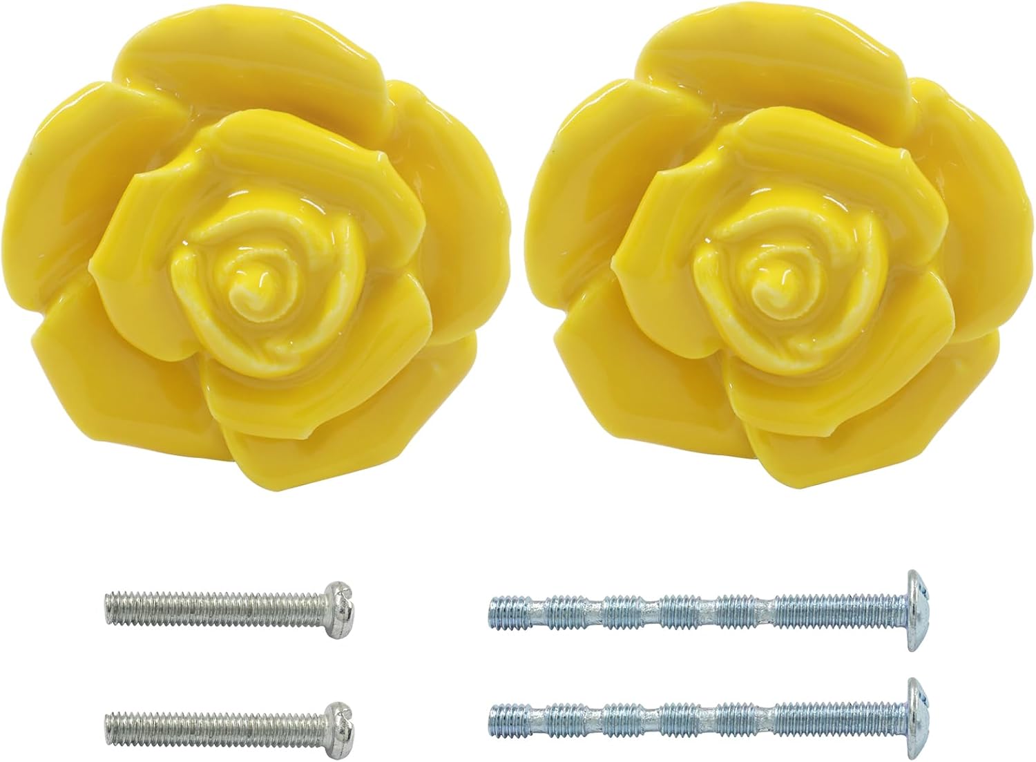 BokWin 2-Pack Ceramic Yellow Rose Floral Drawer Pulls image 5