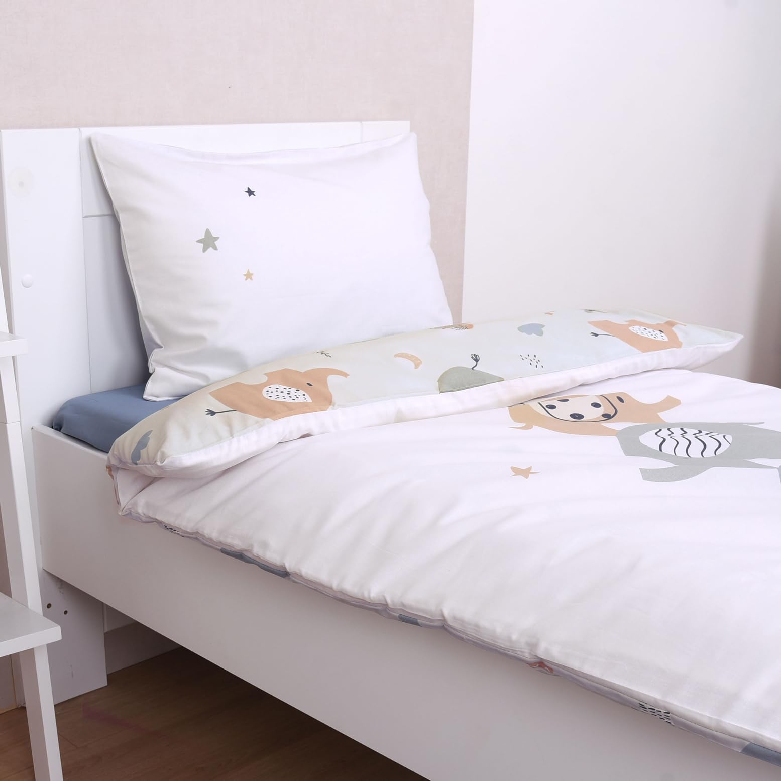 Herding babybest Parure de Lit Éléphants, Taie d'Oreiller 40 x 60 cm avec motif réversible, Housse de Couette 100 x 135 cm, avec Fermeture éclair, 100% Coton/Renforcé