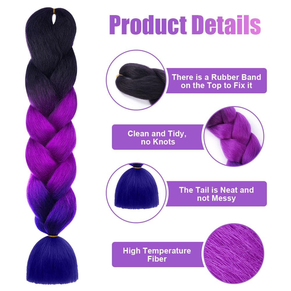 AUYAO Braiding Hair Extensions, 3Pcs Gradient Braid Hair Extension, Jumbo Braids Hair Extension Synthetic Wig - Image 3