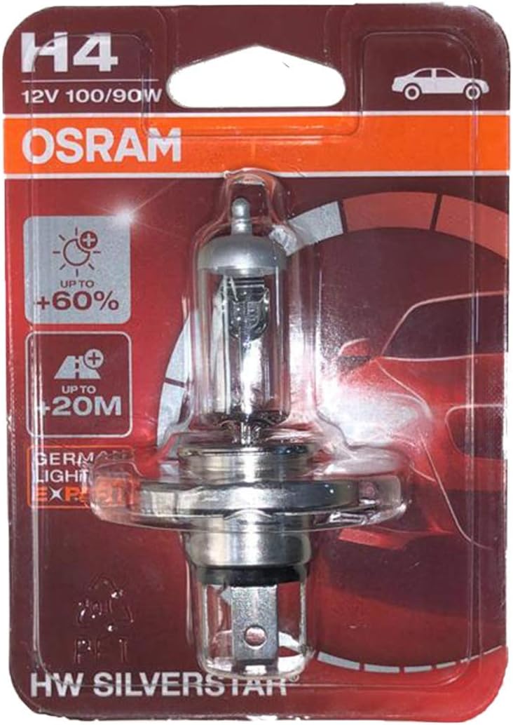 Osram H4 Silver Star 62204HWSVS Car Headlight Bulb (12V, 100/90W) | Compatible with car | Xenon | Silver/Indigo