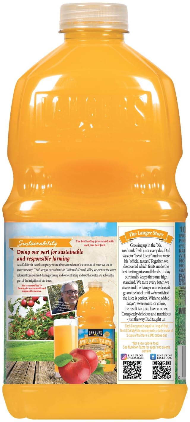 Langers 100% Apple Orange Pineapple Juice, 64 Fl Oz (Pack of 8)