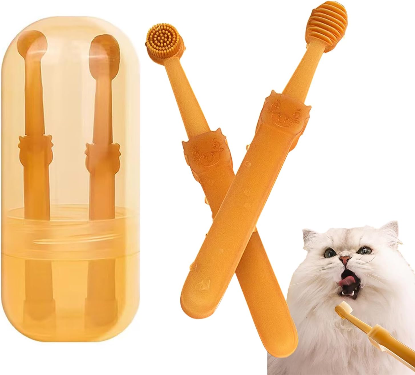 2Pcs Small Dog & Cat Toothbrush Kit with Storage Box, Soft
