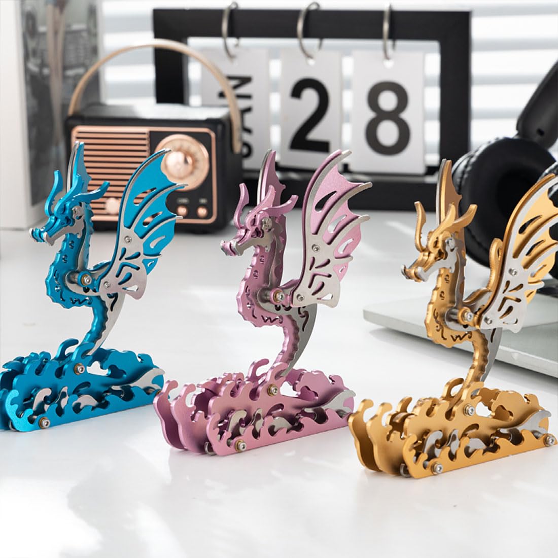 Puzzle 3D in metallo per adulti, modello di cavalluccio marino, kit di modelli di animali per adulti, decorazione per la scrivania di casa, kit da costruzione, regalo (rosa)