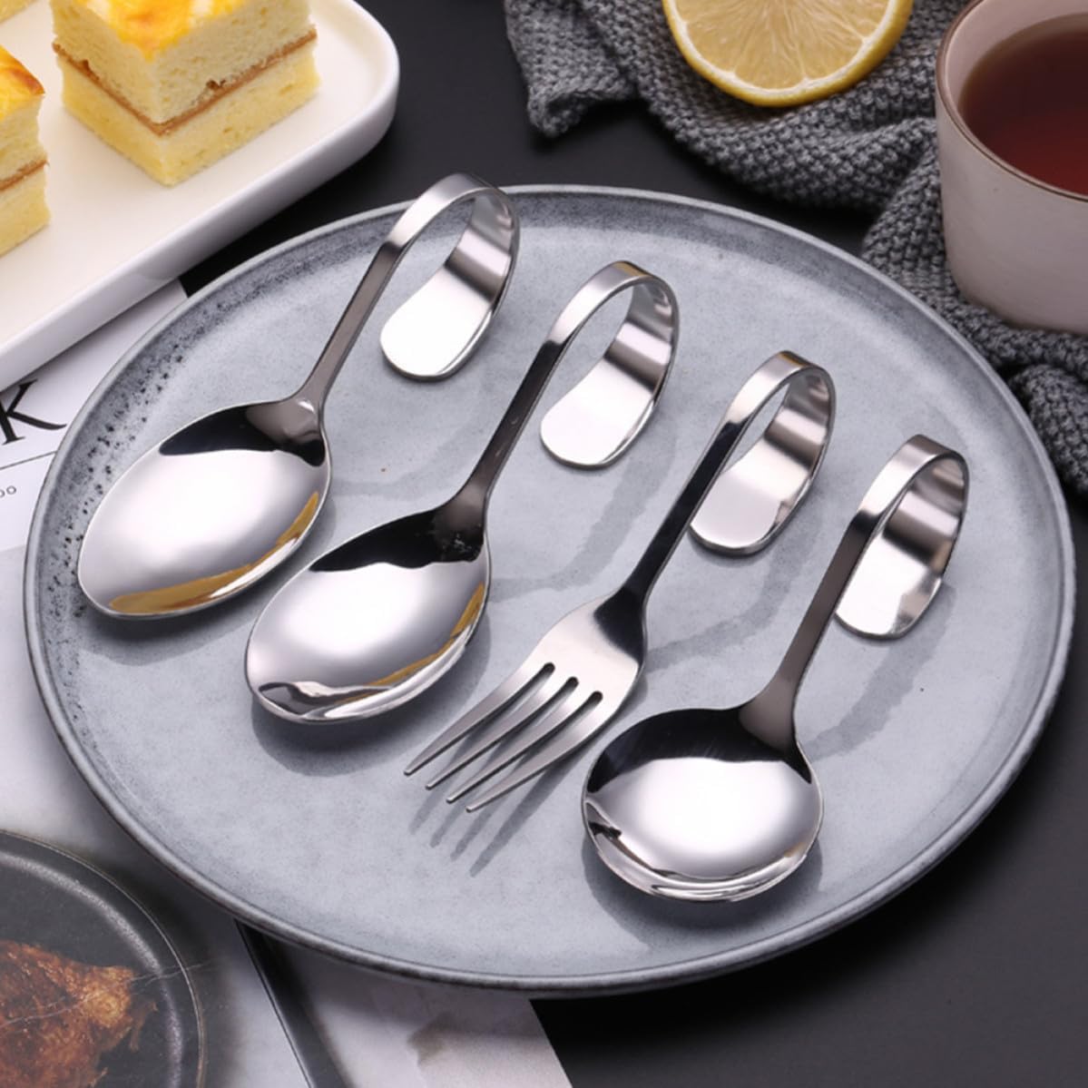 Cake Forks and Salad Forks 6pcs Curved Handle Stainless Steel for Hotels and Dessert Shops for Eating Salads