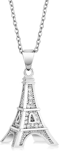 Miniatura 1 de Gem Stone King Collar con colgante de plata de ley 925 con forma de torre Eiffel de Francia para mujer 05 pulgadas con cadena de 18 pulgadas Metal