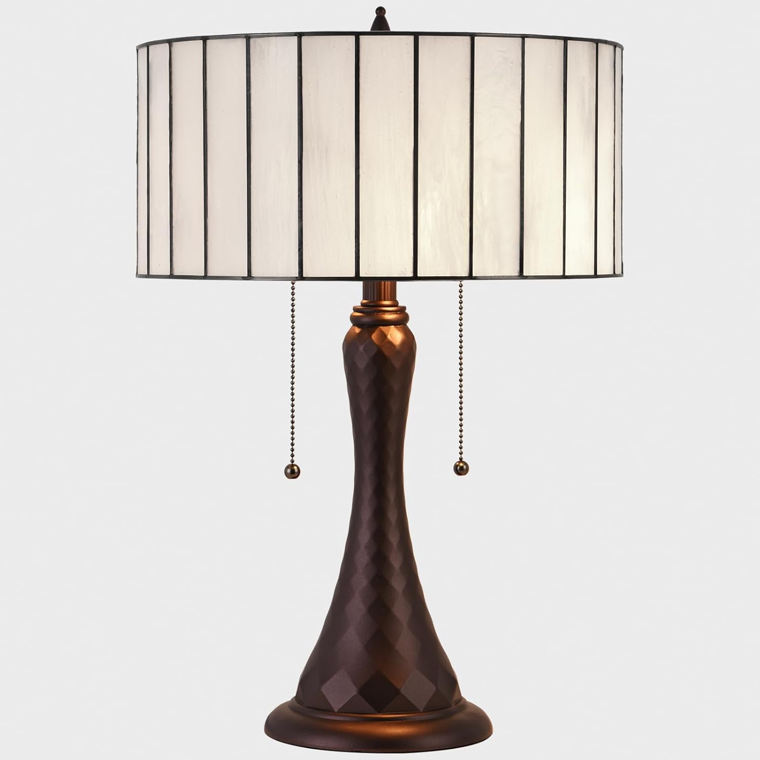 Tiffany Table Lamp,14 inch White Stained Glass Desk Light,Antique Style 2-Lights Beside Reading Lamp for Living Room Bedroom Office