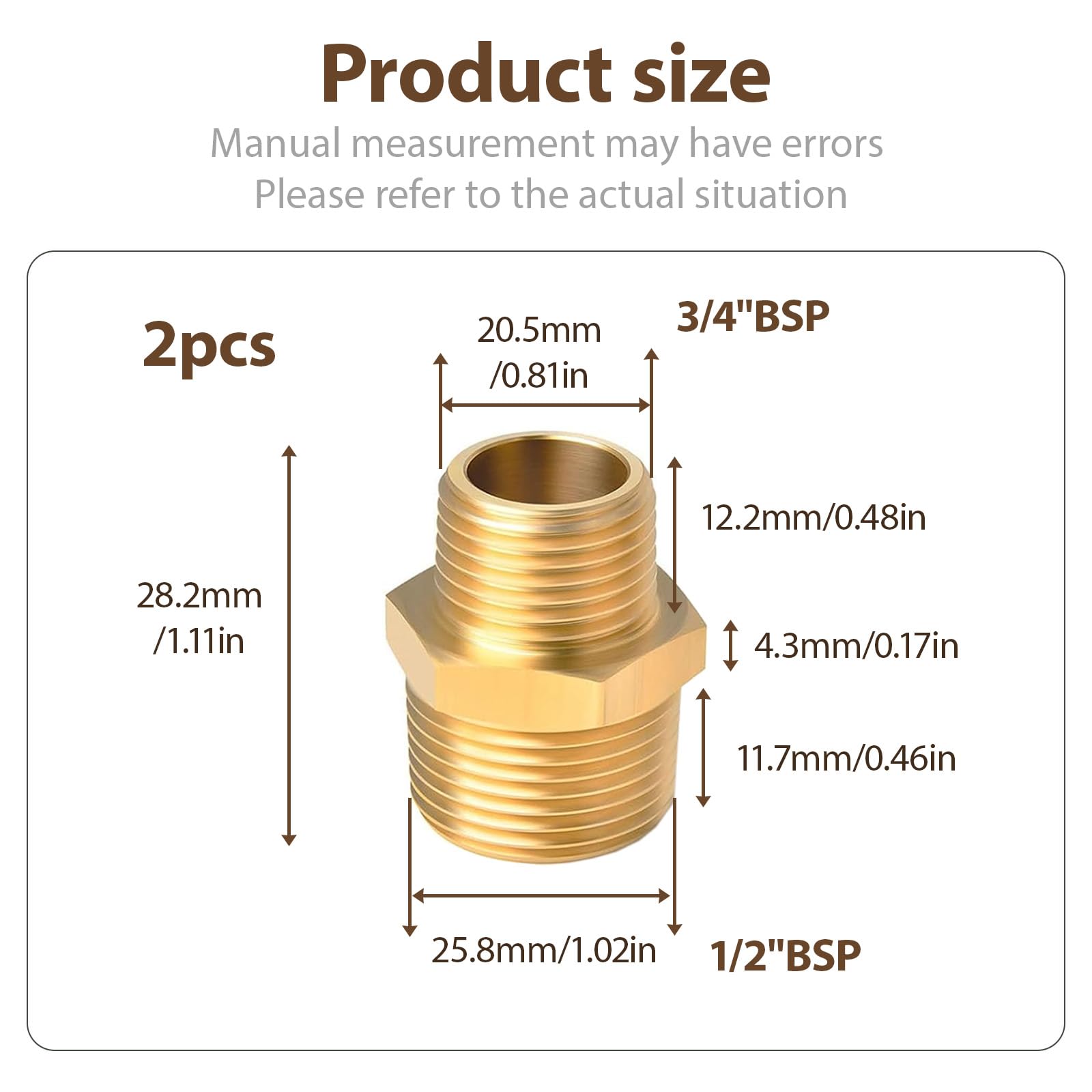 2 Pièces Raccords Réducteurs en Laiton 1/2" Mâle à 3/4" Mâle, Mamelon 1/2 Male 3/4 Male, Connecteurs pour Tuyaux, Raccords de Plomberie Durables et Température Résistants (20 x 25 mm)