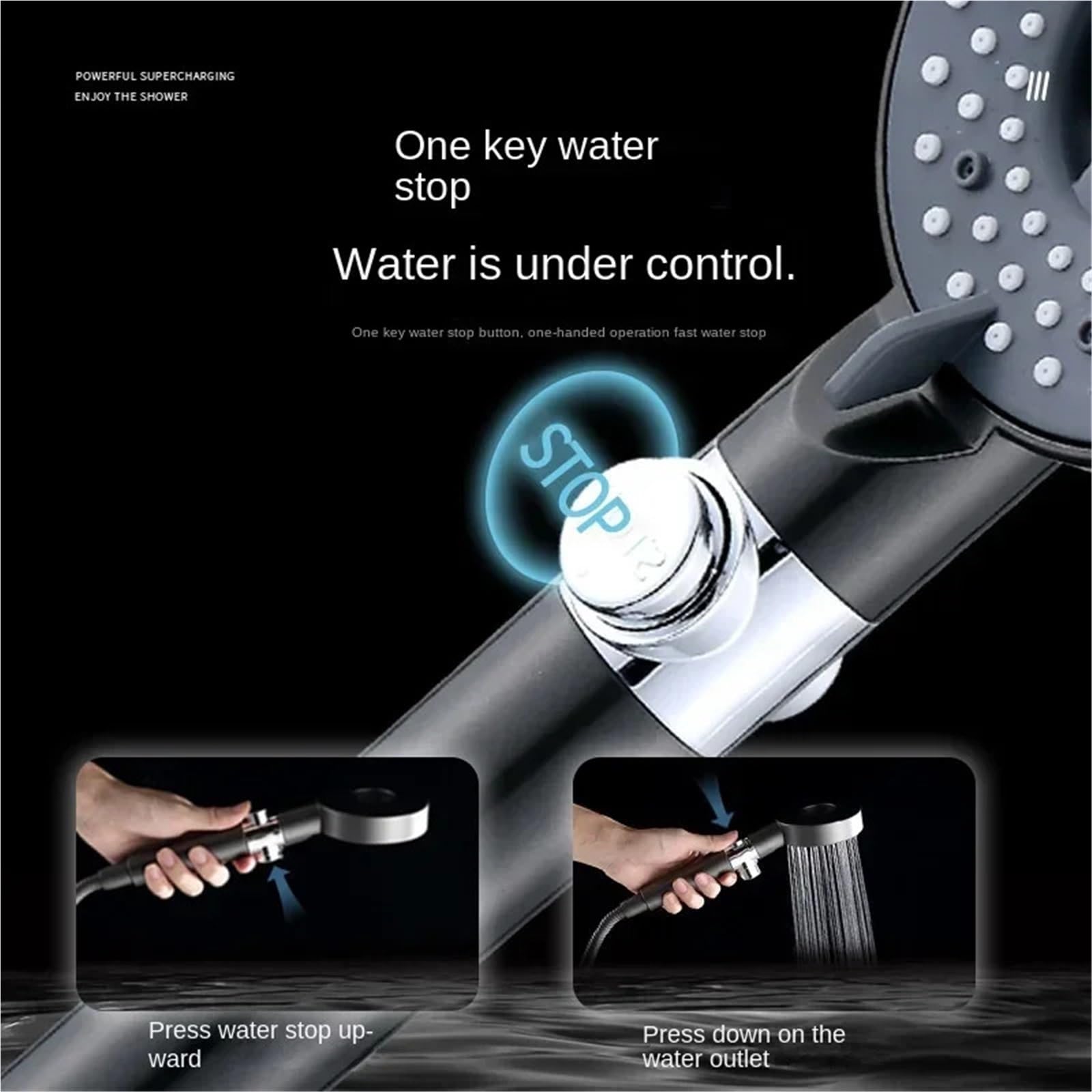 Cabezal De Ducha Ducha portátil for grifo de baño, cabezal ducha, filtro purificador agua, manguera alta presión, perilla lluvia Para BañO En Casa(Black)
