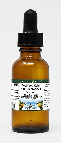 Terravita Fórmula de psyllium, algas y clorofila Extracto líquido de glicerita (15) - Sabor a chocolate (1 oz, ZIN 523499)