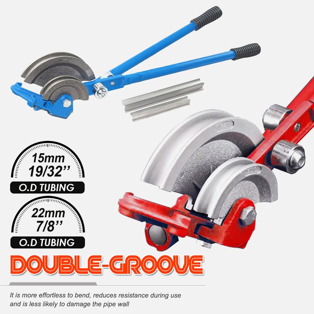Niebieska giętarka do rur 15 mm, 22 mm, wytrzymała giętarka do rur miedzianych 90 stopni, ręczne narzędzie do gięcia hydraulicznego HVAC, 2 w 1, z odlewanym aluminium