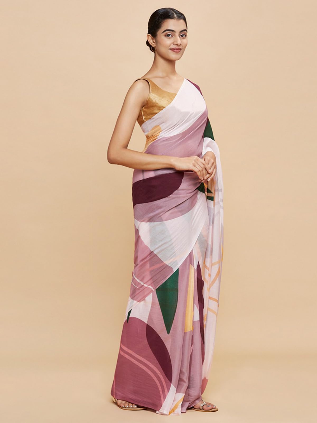 Satrani Women's Chiffon Crepe Printed Saree With Unstitched Blouse Piece (3814S324N_White & Multi4)