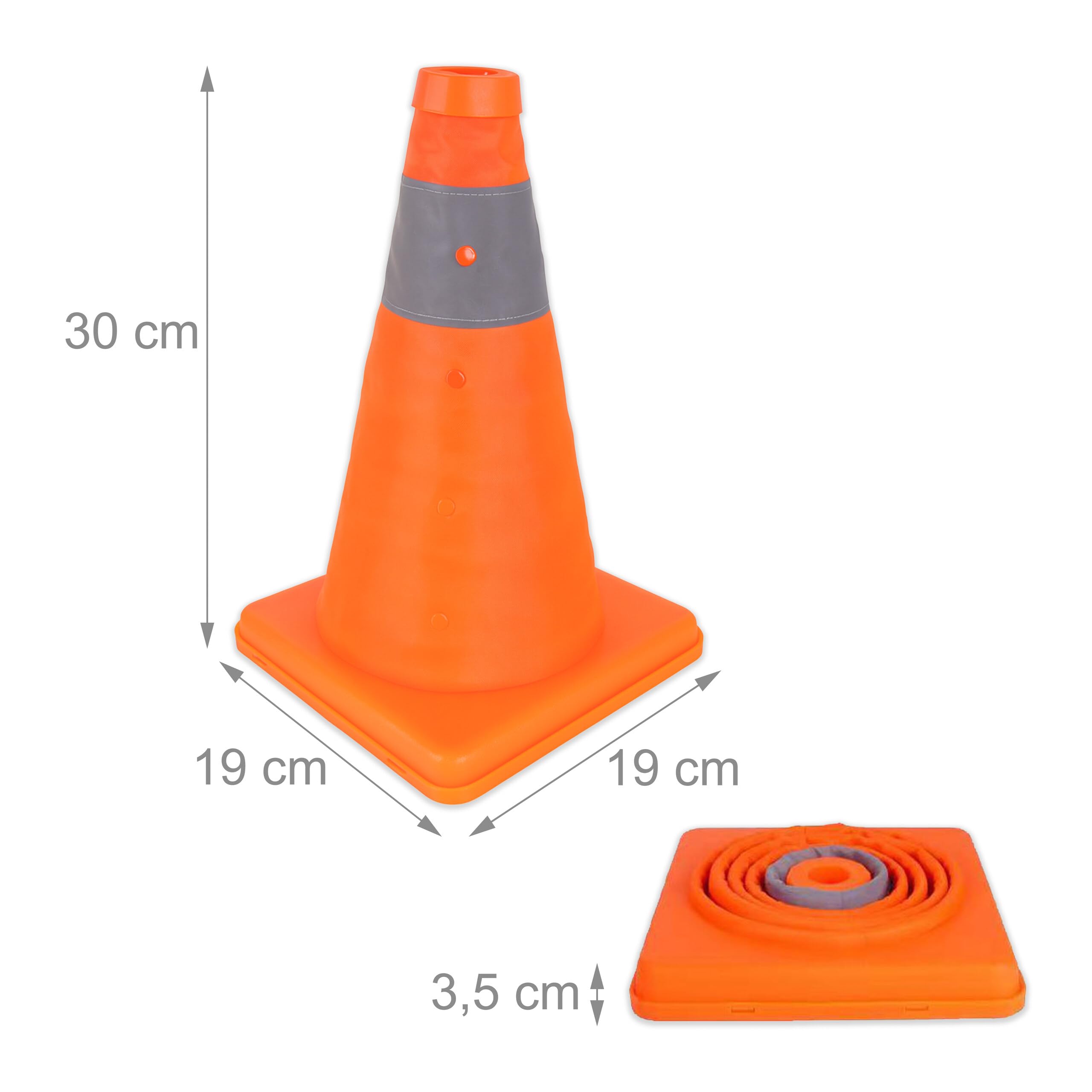 Relaxdays cônes de signalisation, Lot de 4, Pliables, Bandes réfléchissantes, 30 x 19 x 19 cm, Orange/Argent