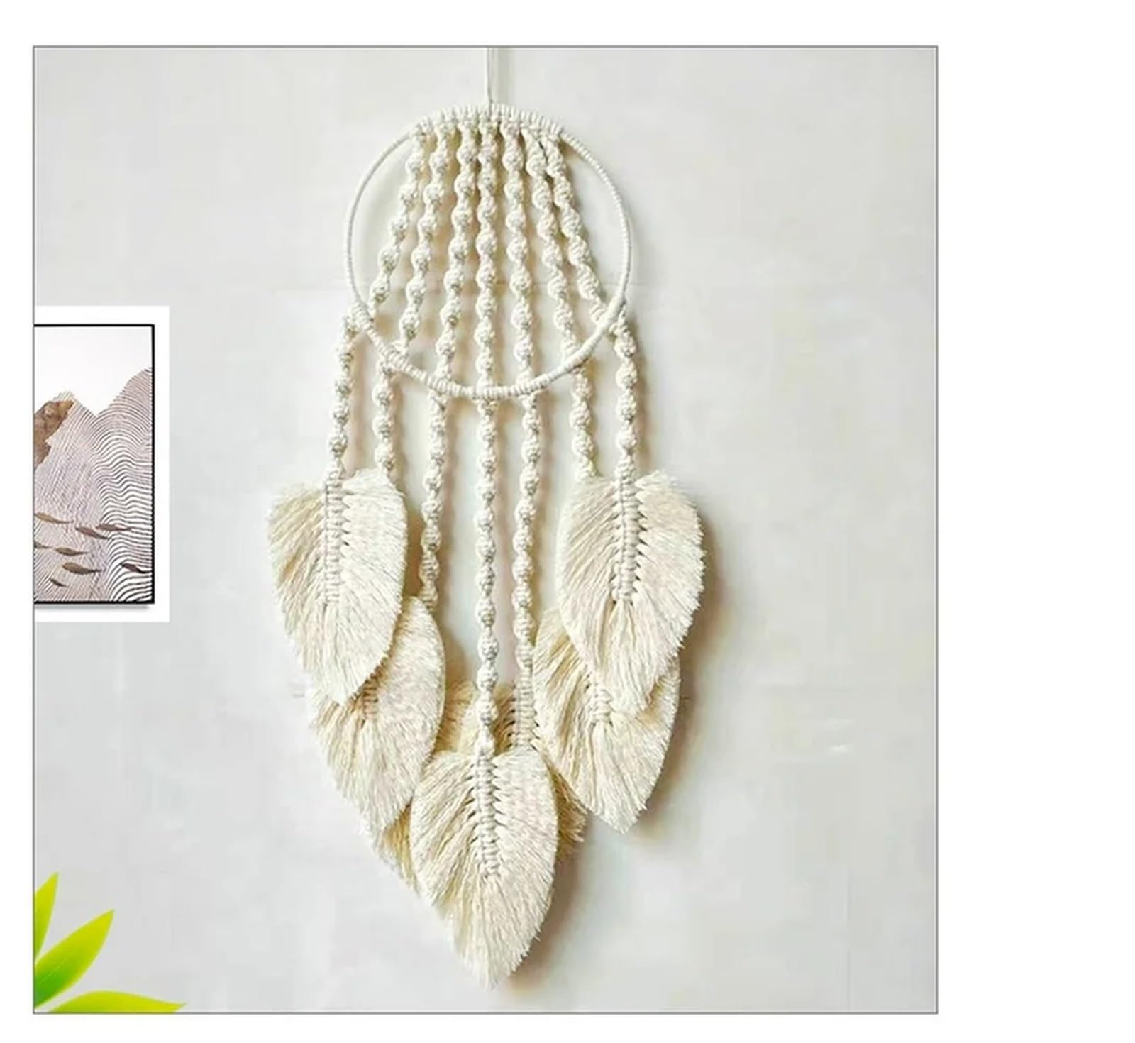 Atrapasueños Atrapasueños de macramé con Forma de aro y Hojas de Plumas for Colgar en la Pared, Adorno Artesanal for decoración del hogar, Tapiz Tejido a Mano(Grey)