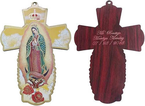 Cruz de madera personalizada, 12 unidades, regalo de fiesta de bautismo de Nuestra Señora de Guadalupe, regalo para niño y niña, bautizo