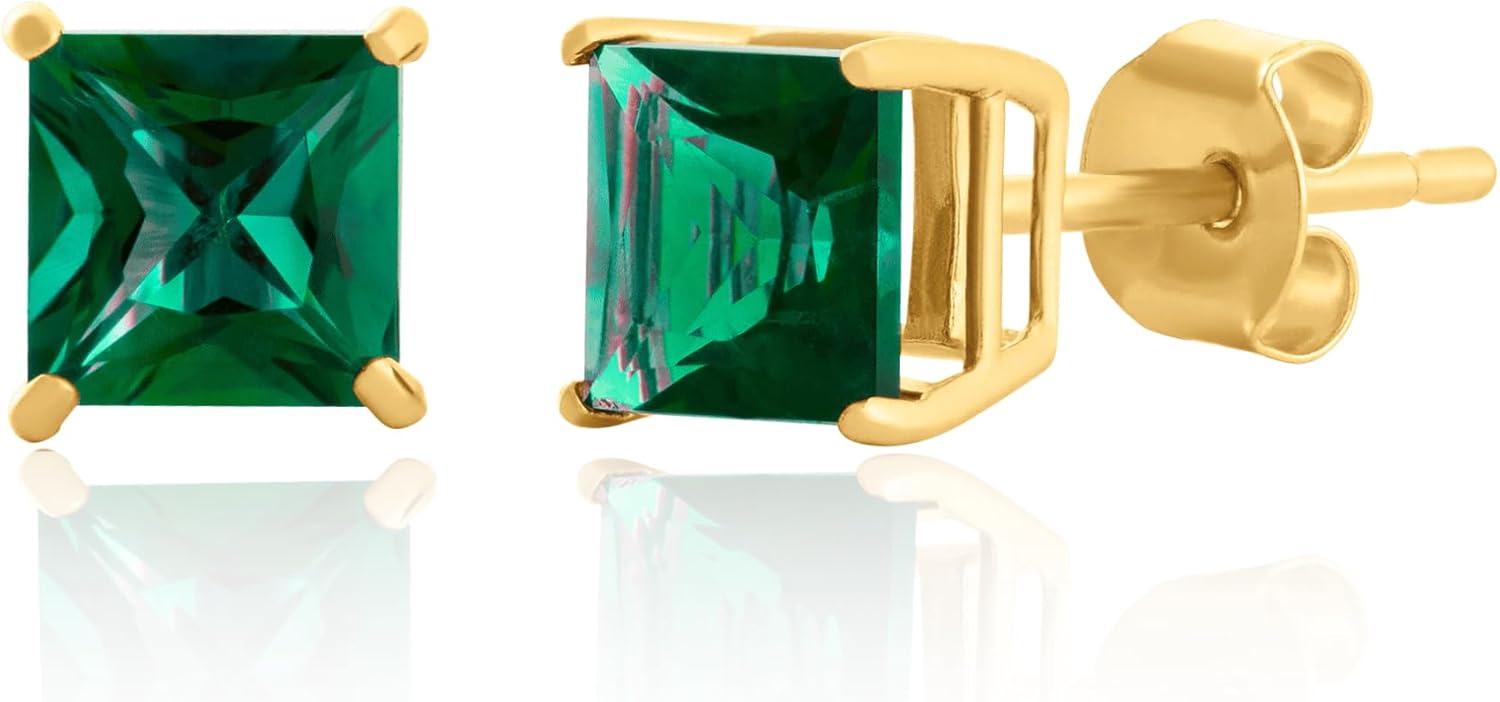 Amazon Essentials 10K Yellow Gold Princess cut Stud Earrings, 5mm/7mm