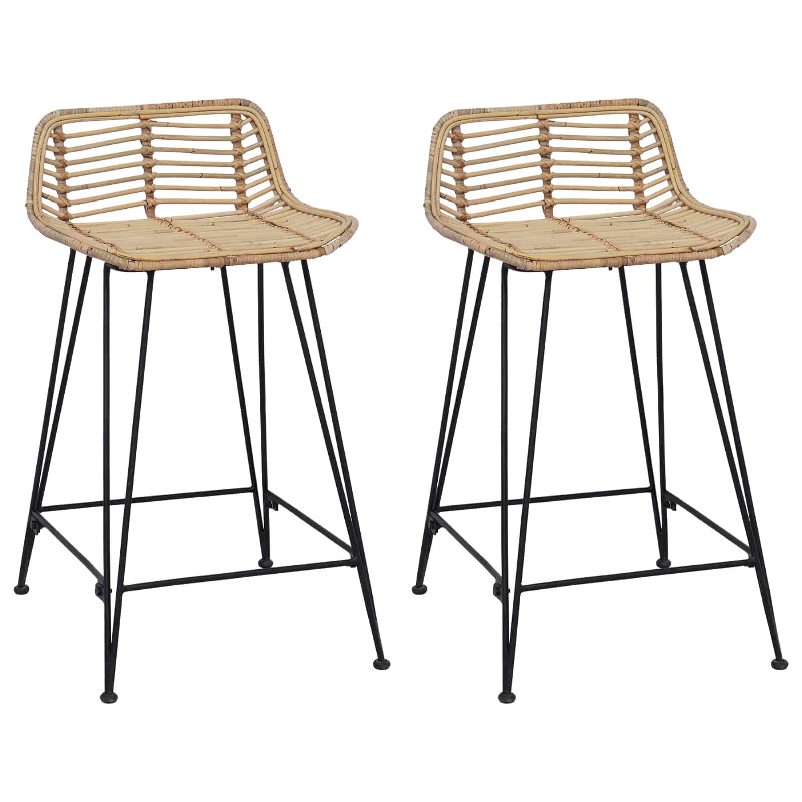 Taburete de Bar 2 uds 44x45x76 cm Ratán y Acero