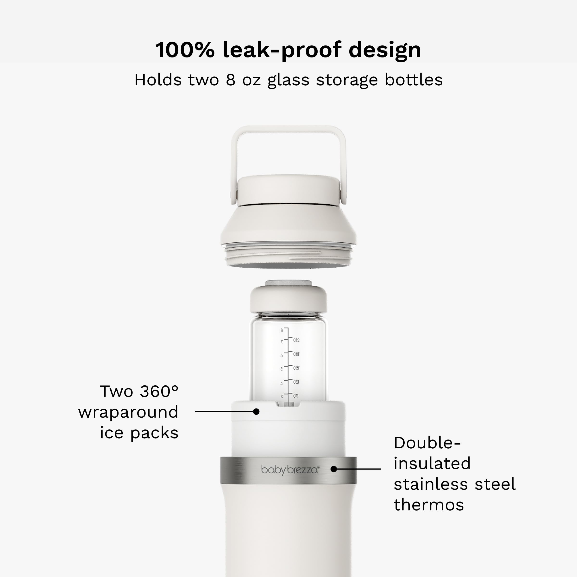 Baby Brezza Rafraîchisseur de lait maternel portable en verre, grande capacité, blanc
