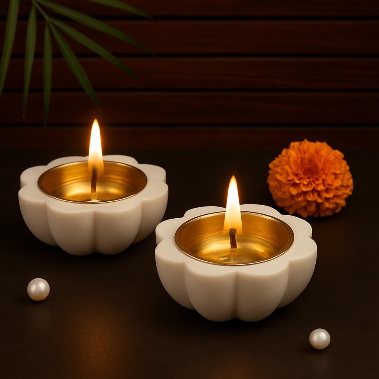 MM HANDICRAFT Marble Brass Diya with Premium Marble Base & Brass Finish Metal Holder | Designer Tealight for Diwali, Festival Pooja, Home Decoration & Spiritual Gift (Pack of 2)-image-9