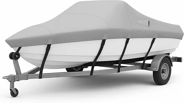 Heavy Duty 600D Boat Cover, Waterproof & UV Resistant, Fits 14-16 FT X 68" Beam Width V-Hull, Tri-Hull, Bass Boats – Trailerable Marine Grade Cover with Adjustable Straps for All-Weather Protection