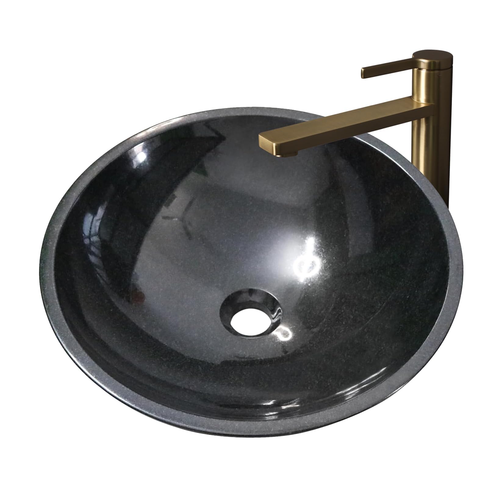 Black Granite Stone Bathroom Sink 17inch Round Shape Vessel Bowl Polished Finished basin Above Vanity Top