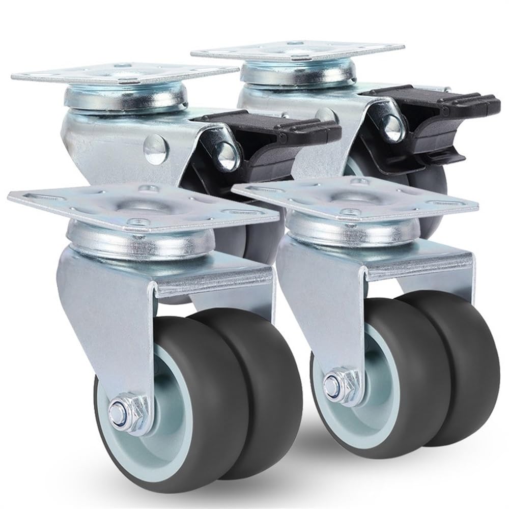 GYRAZXS 4-Pack 5.1cm Swivel Cs with Brake Heavy-Duty Soft Rubber Wheels for Furniture and Platform Carts and Versatile Trolley Wheels (Brake and No Brake Options)