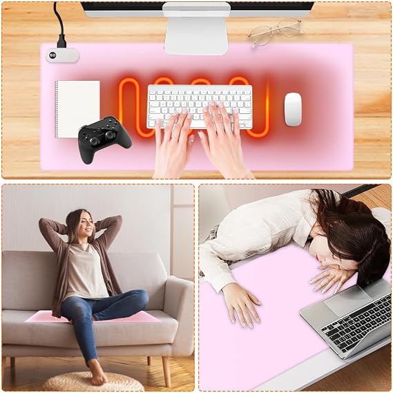 80×33cm Heated Mouse Pad, Office Decor-Mouse Pad, Warm Desk Pad, Electric Heating Pad with Digital Display & 3 Heating Levels & 3 Hours Auto Shut-Off for PC Keyboard Laptop Office and Home Pink
