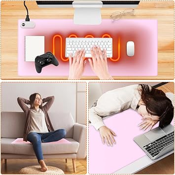 80×33cm Heated Mouse Pad, Office Decor-Mouse Pad, Warm Desk Pad, Electric Heating Pad with Digital Display & 3 Heating Levels & 3 Hours Auto Shut-Off for PC Keyboard Laptop Office and Home Pink