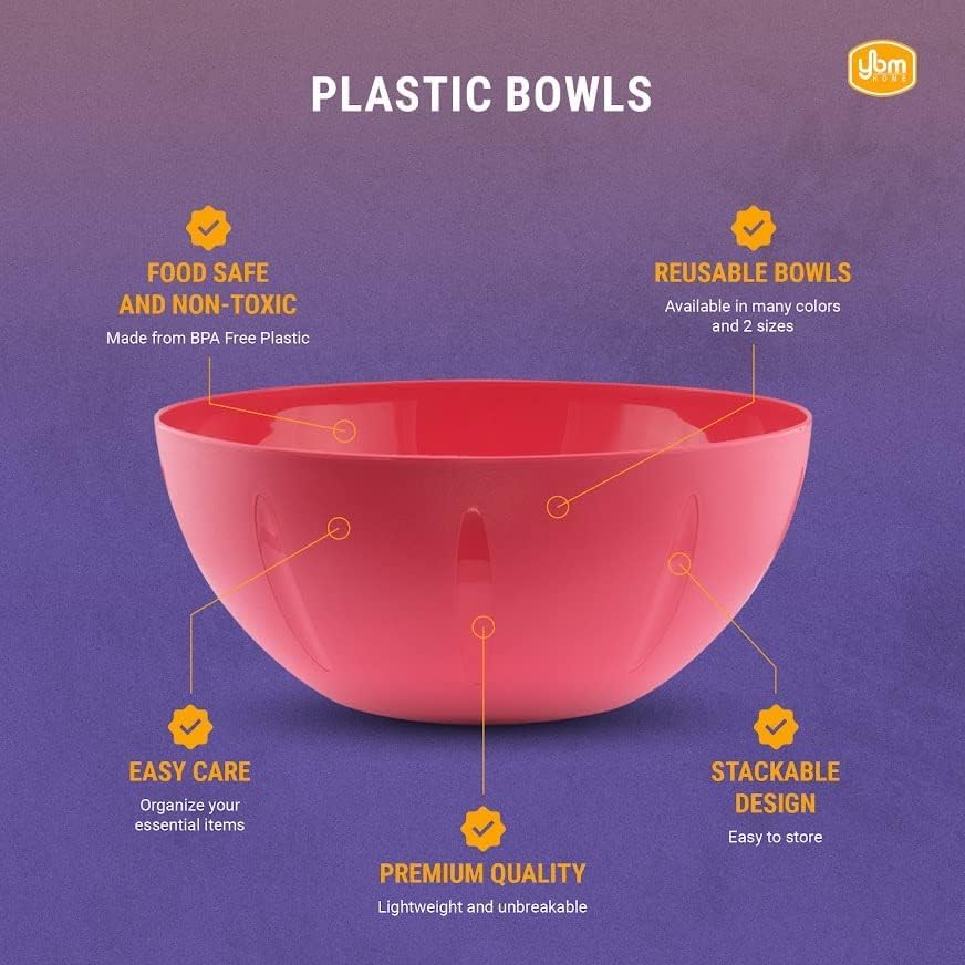 YBM HOME 10-Inch Plastic Serve Mixing Bowl for Everyday Meals can hold 120 oz, 3.75 qt. Ideal for Cereal, Snacks, Popcorn, Salad, and Fruits, Microwave Safe, Forsty White - Image 6