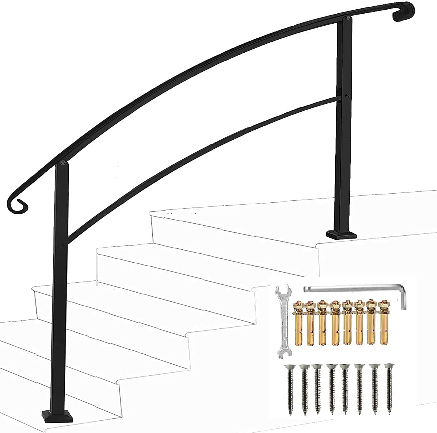Buy Metty Metal Outdoor Stair Railing,Black Handrails for Outdoor Steps
