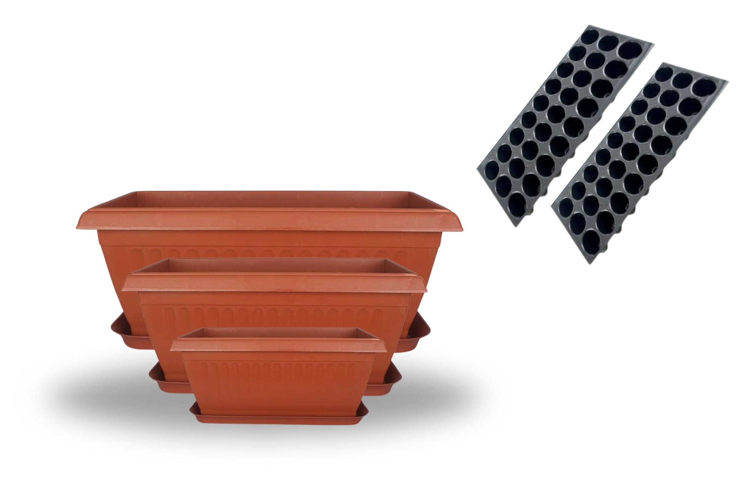 Halsey Big Size Flower Plant Pots, Outdoor & Indoor Pots for Plants, Gamla for Plants, Large Plant Pot(Pack of 3) with Plate, Multicolor