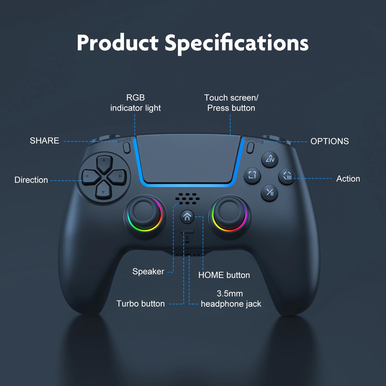 Jiawu Controller di Gioco Wireless con Illuminazione RGB per Un'esperienza di Gioco Coinvolgente Adatto per PC, Batteria a Lunga Durata, Controllo del Movimento, Materiale ABS