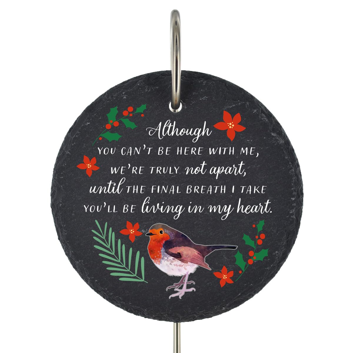 Global Designs Robin Grave Stick Marker Plaque Ornament Memorial Slate Heart Sentimental Tribute Graveside Decor 25x11cm