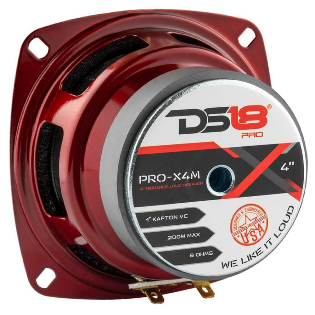 1 KIT SET PER DS18 PRO-X4M midrange da 10 cm 100 mm 4" di diametro, 100 watt rms e 200 watt max, impedenza 8 ohm, sensibilità di 85,7 db spl, 1 pezzo + faston di montaggio