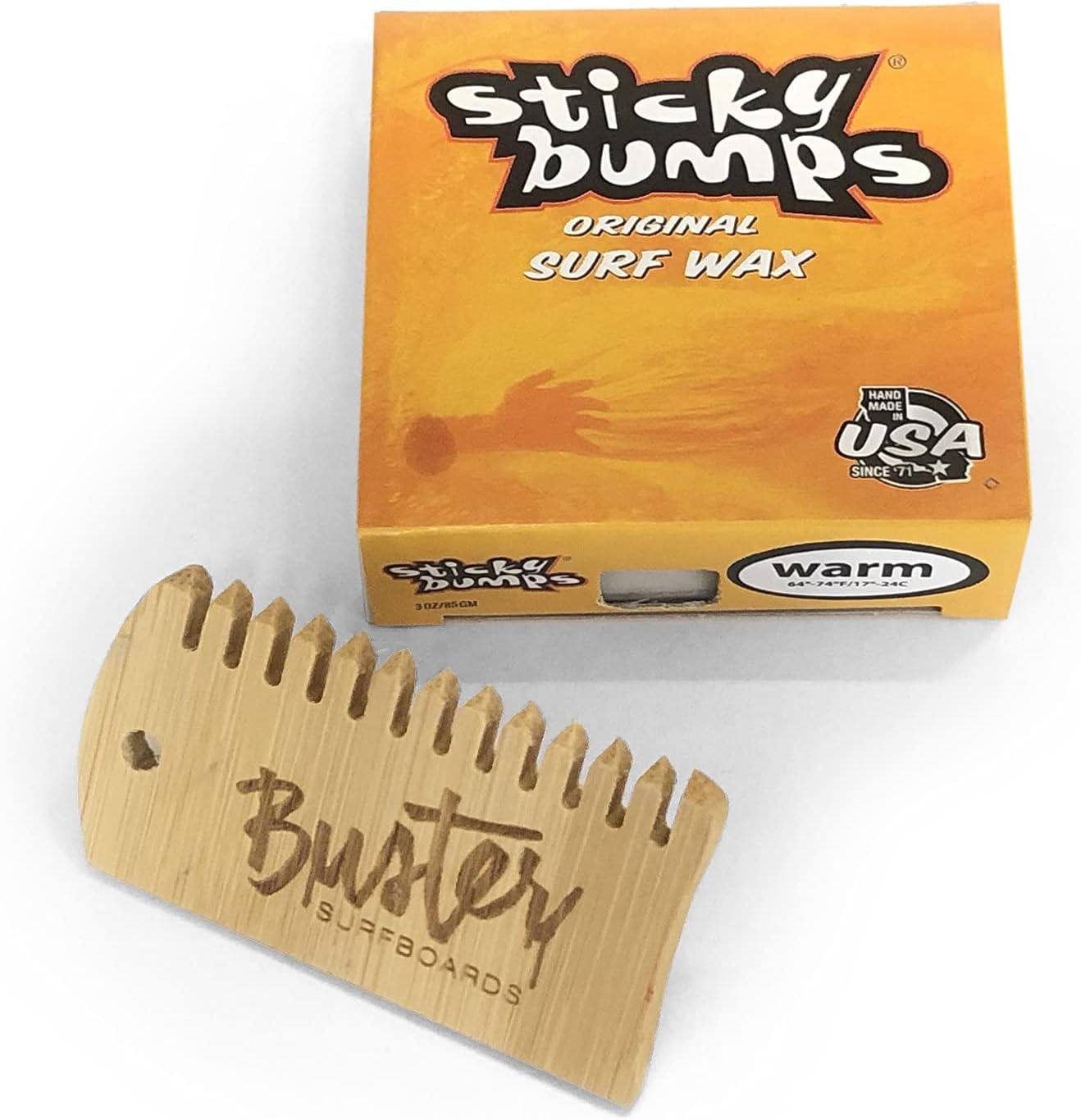 Sticky Bumps Original Surfboard Wax Set with Surf Grip Surf Wax Bamboo Wax Comb Temperature Cool Warm Non-Slip Board Wax with Comb