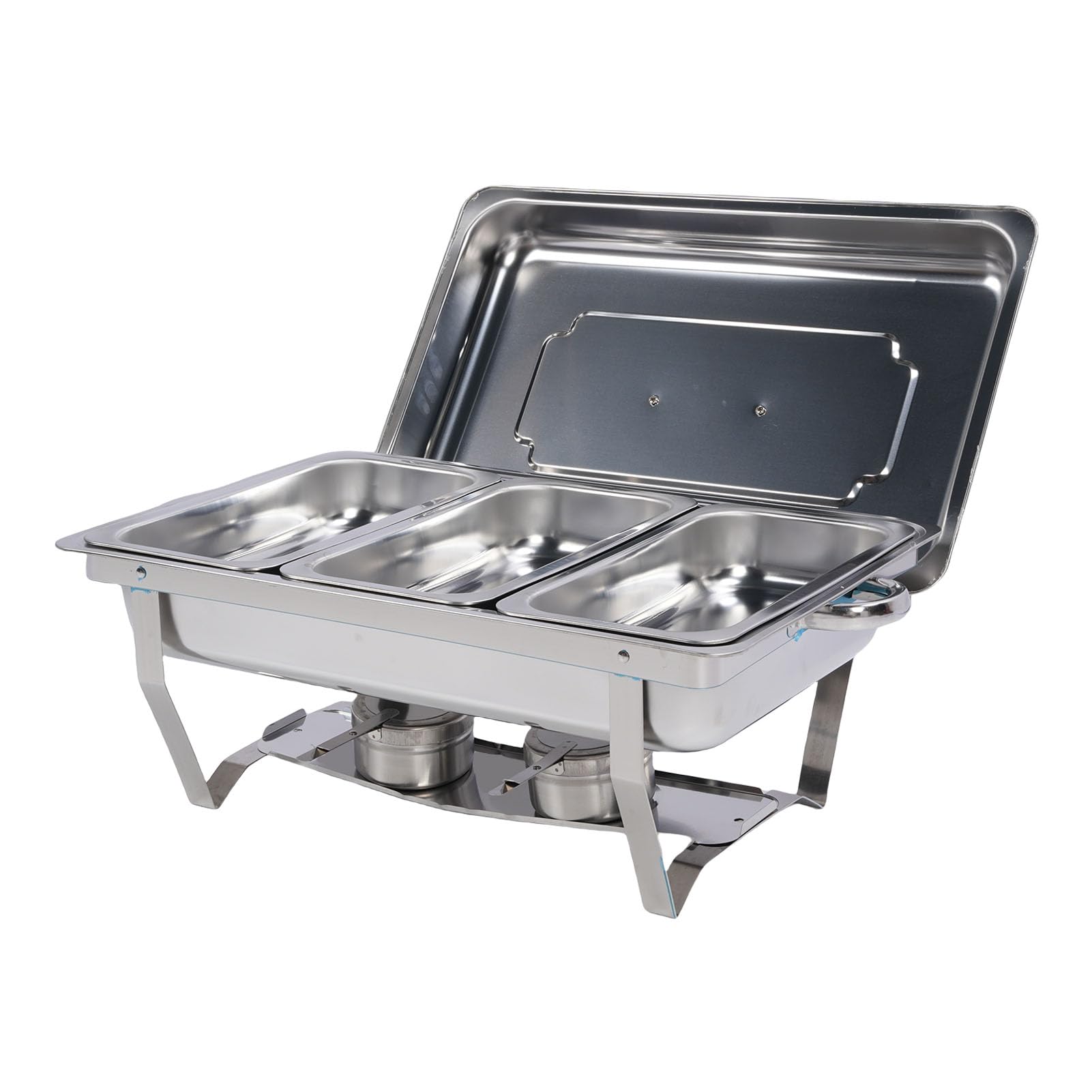 Scaldavivande per Buffet in Acciaio Inossidabile da 4 Pezzi, Scaldavivande Rettangolari da 9 QT per Buffet, con Struttura Pieghevole per Feste, Catering, Matrimoni Ed Eventi all'aperto